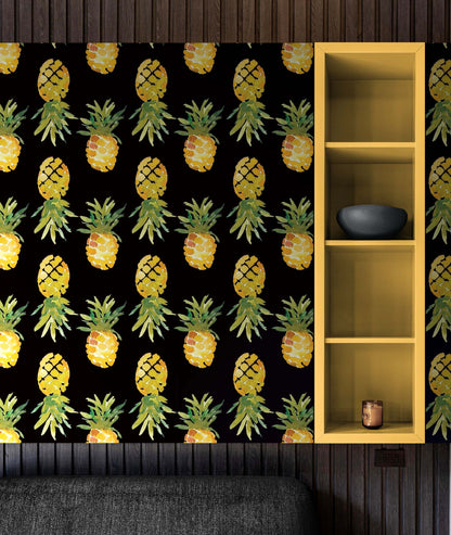Pineapple Wallpaper. Pink, Purple, or Black Color Peel and Stick Wall Mural. #6538
