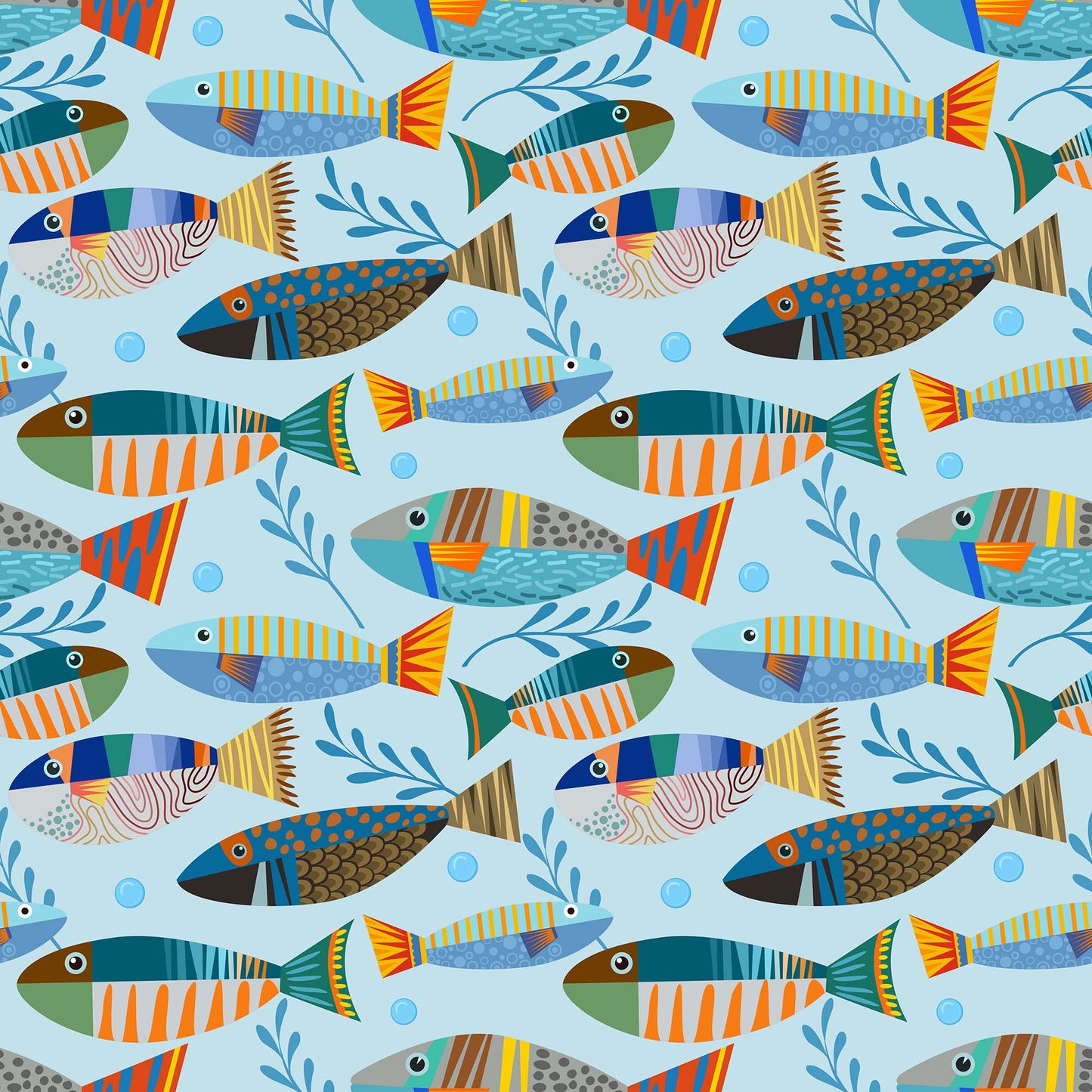 Underwater Fish Wallpaper. Colorful Tropical Fish Pattern Peel and Stick Wall Mural. #6540