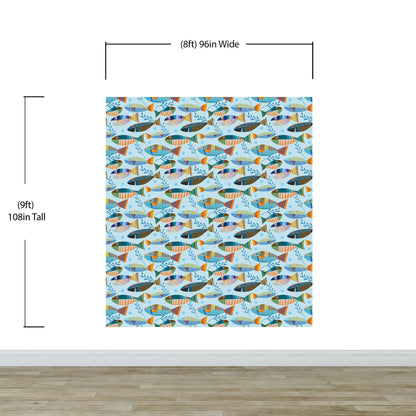 Underwater Fish Wallpaper. Colorful Tropical Fish Pattern Peel and Stick Wall Mural. #6540