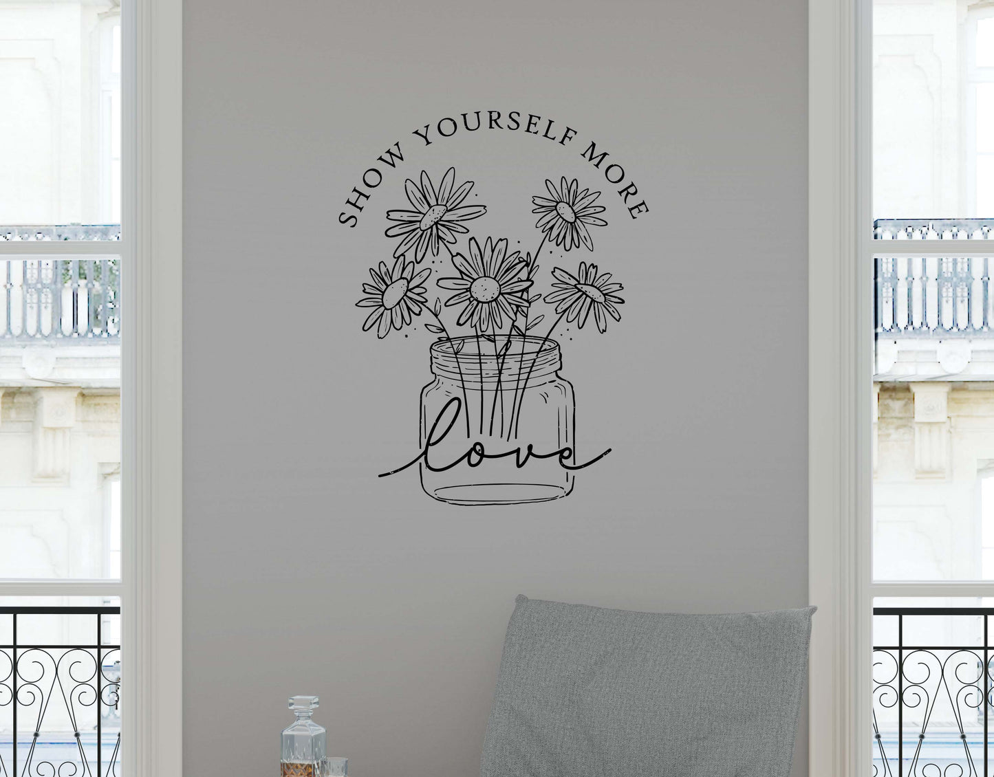 Motivational Quote, Show Yourself More Love Phrase. Affirmation, Self-Care, Self-Esteem Quote Wall Decal Sticker. #6555
