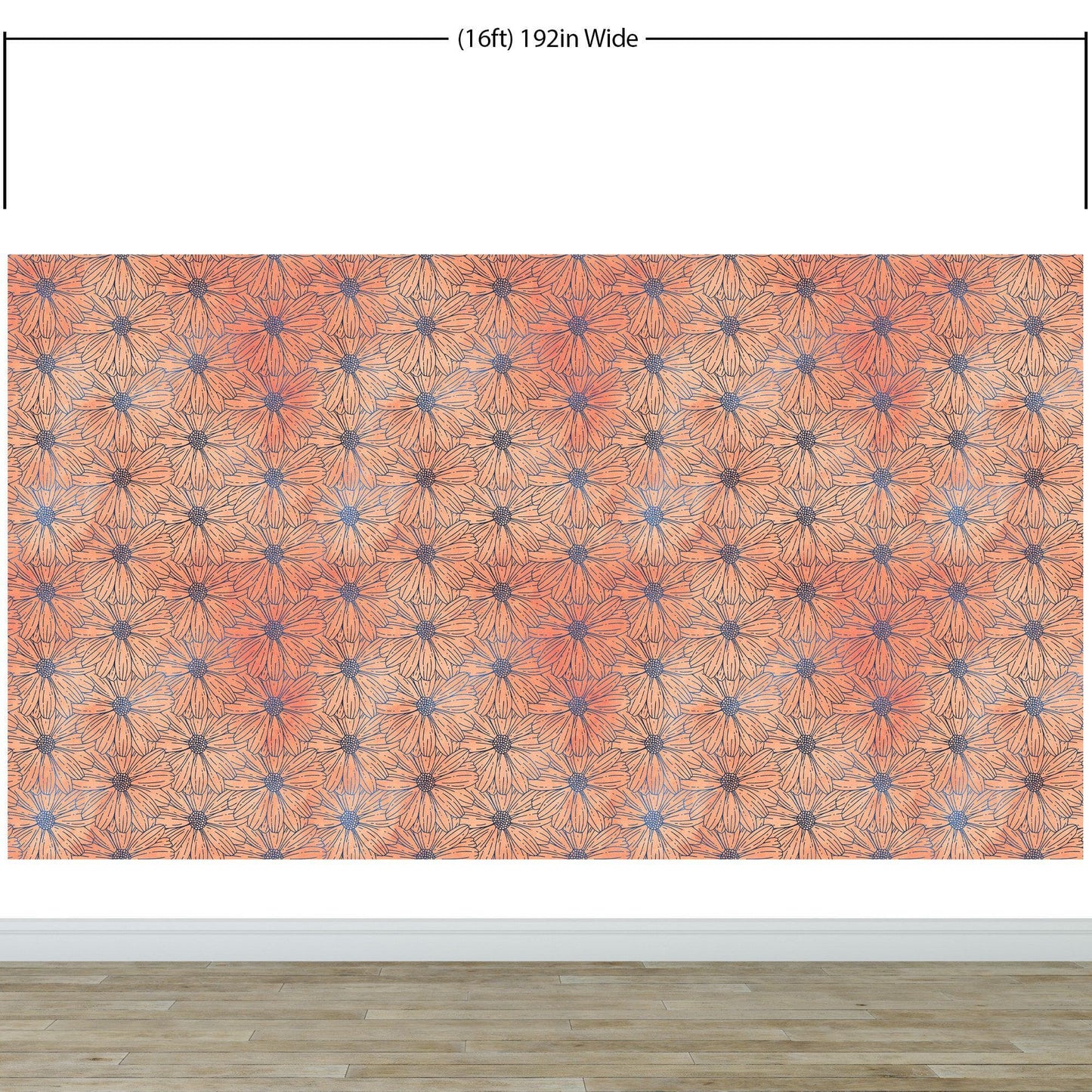 Flower Wallpaper - Botanical Wallpaper - Wildflower Nature Pattern - Floral Peel and Stick Wall Mural. Peach Color Blossom Flower Mural. #6559