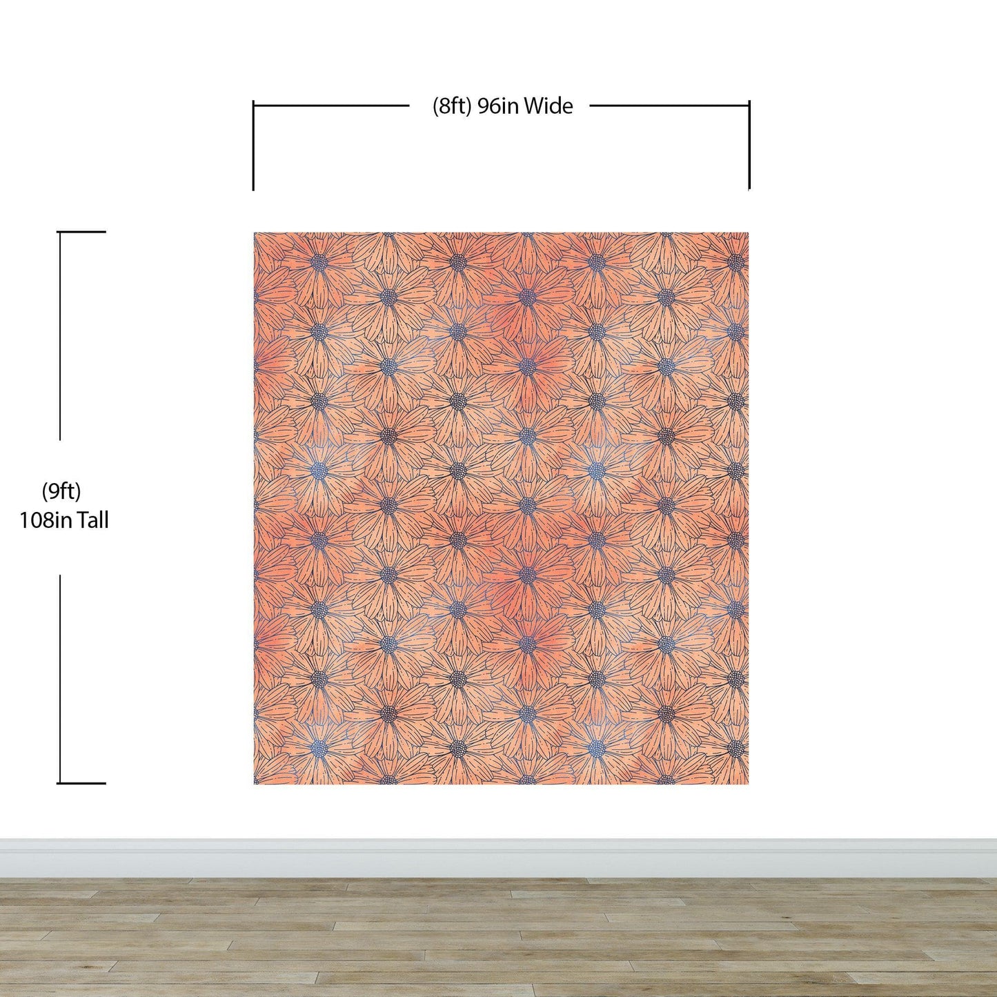 Flower Wallpaper - Botanical Wallpaper - Wildflower Nature Pattern - Floral Peel and Stick Wall Mural. Peach Color Blossom Flower Mural. #6559