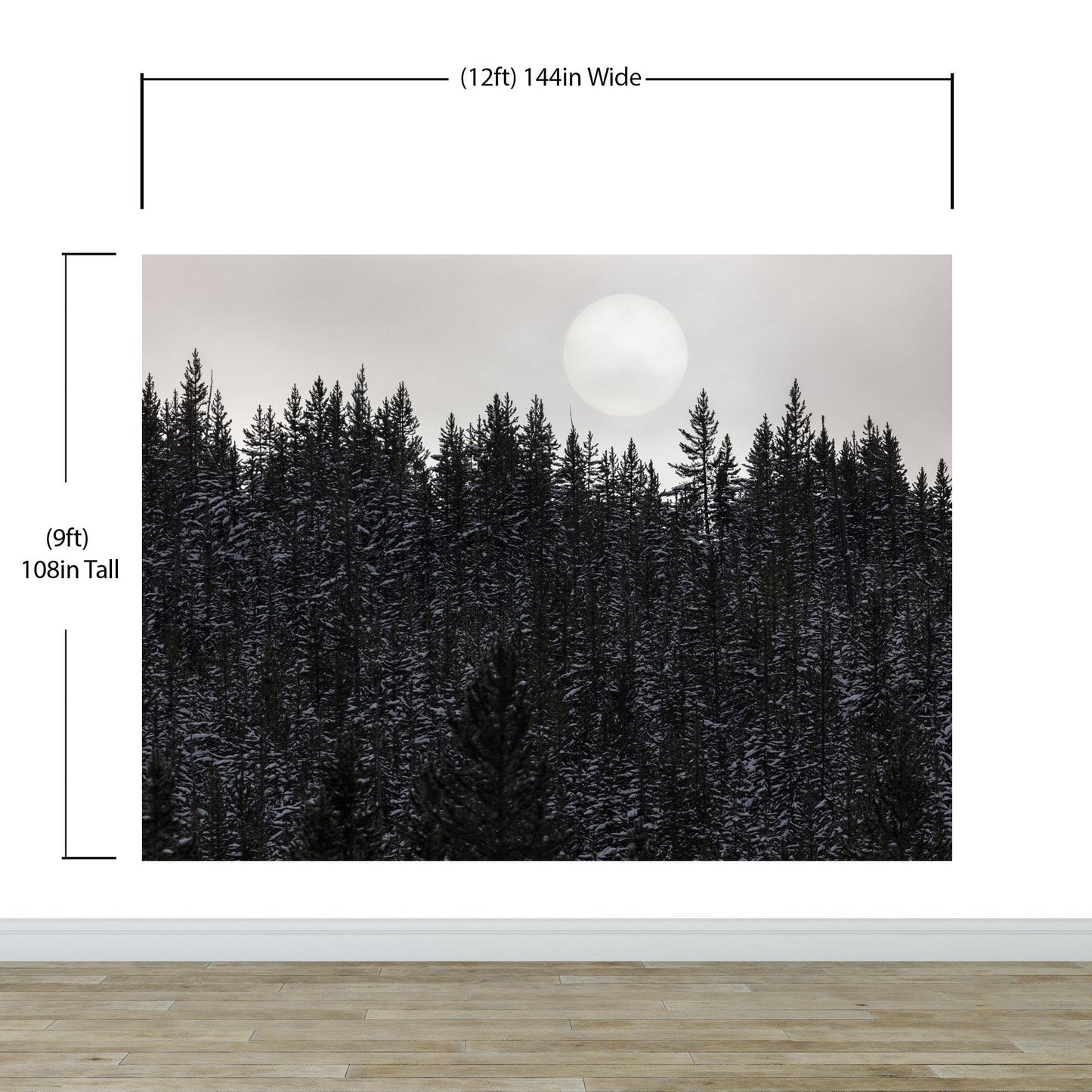 Foggy Forest Wall Mural. Peel and Stick Wallpaper. Monotone Grey Nature Wallpaper. Rain Forest Wall Mural. #6560