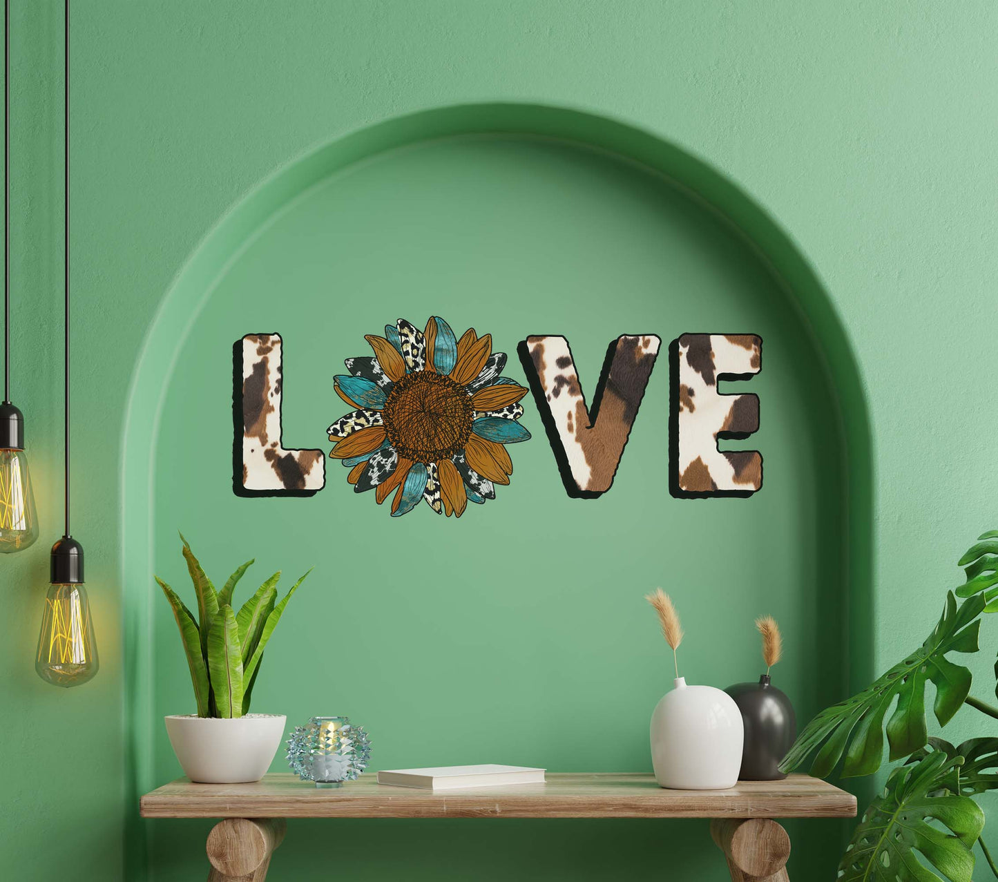 Sunflower Western Theme Love Quote with Flower Wall Graphic. #6565