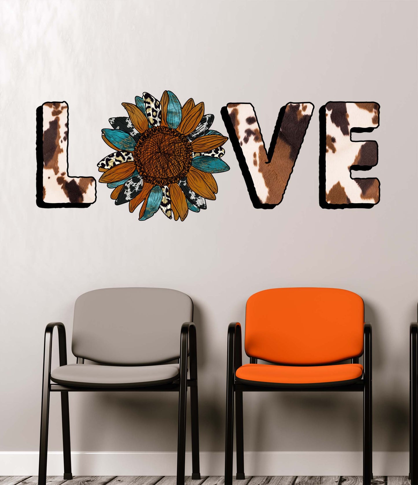 Sunflower Western Theme Love Quote with Flower Wall Graphic. #6565