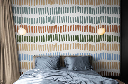 Minimalist Boho Wallpaper Peel and Stick Mural. Pastel Color Brush Strokes Stripes Pattern Design. #6568