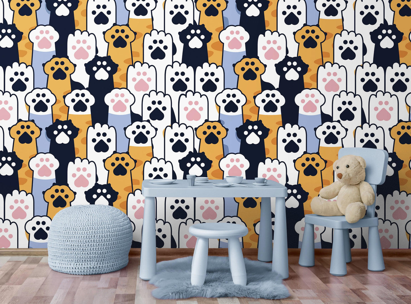 Cat Paws Pattern Wallpaper - Adorable Decor for Kid's and Nursery Rooms #6576