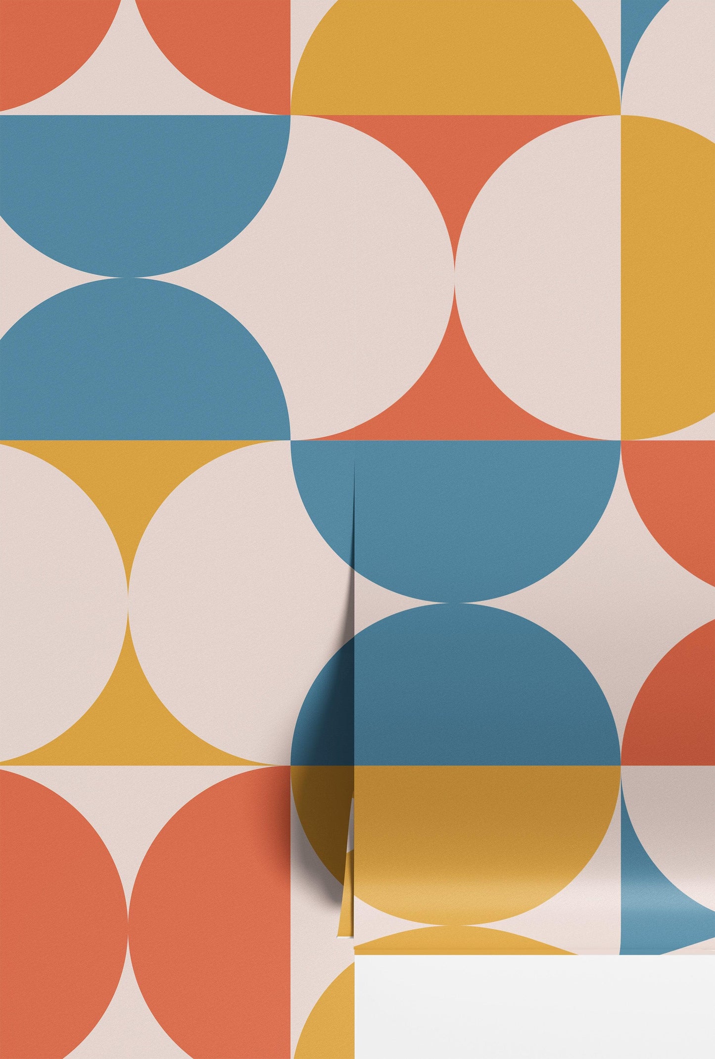 Retro Circle Geometric Wallpaper Peel and Stick Mural. Groovy Shape Patterns Mid Century Modern Retro Design. #6578