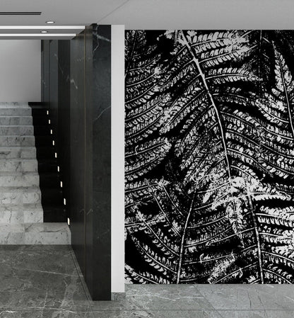 Black and White Fern Botanical Wallpaper. Peel and Stick Mural. #6579