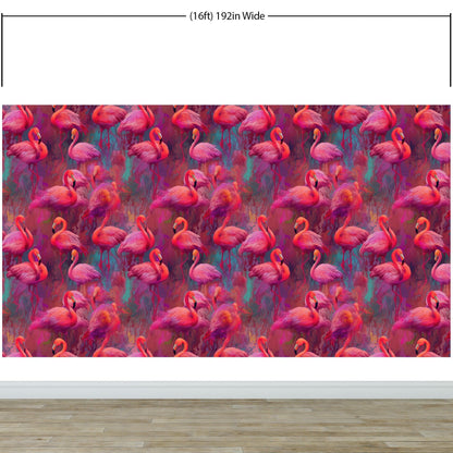 Bright Pink Flamingos Wallpaper - Modern Miami Vibes, Tropical Home Decor #6581