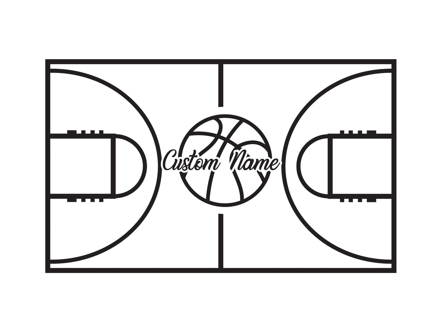 Custom Name Basketball Court Wall Decal Sticker. Personalized NBA Court Layout Sticker. #6591