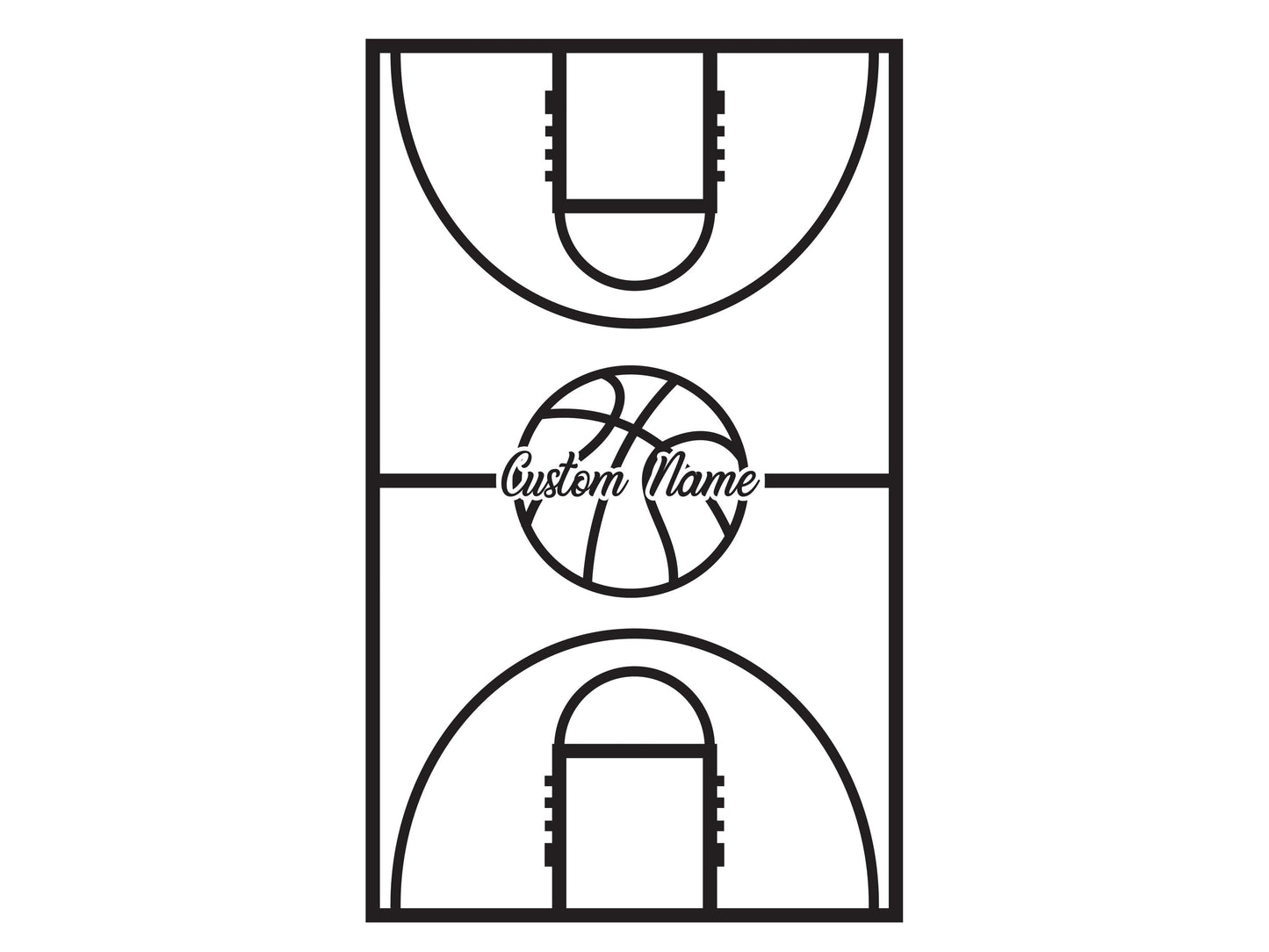 Custom Name Basketball Court Wall Decal Sticker. Personalized NBA Court Layout Sticker. #6591