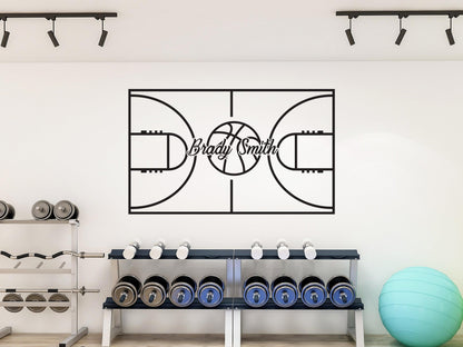 Custom Name Basketball Court Wall Decal Sticker. Personalized NBA Court Layout Sticker. #6591