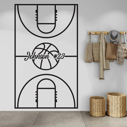 Custom Name Basketball Court Wall Decal Sticker. Personalized NBA Court Layout Sticker. #6591