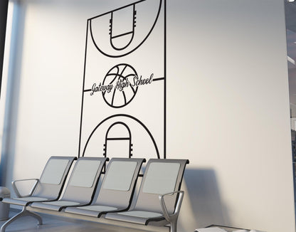 Custom Name Basketball Court Wall Decal Sticker. Personalized NBA Court Layout Sticker. #6591