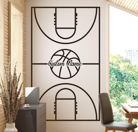 Custom Name Basketball Court Wall Decal Sticker. Personalized NBA Court Layout Sticker. #6591