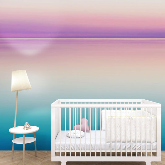 Pastel Pink Sunset Ocean Wallpaper Mural - Tropical Calm Waters. #6603