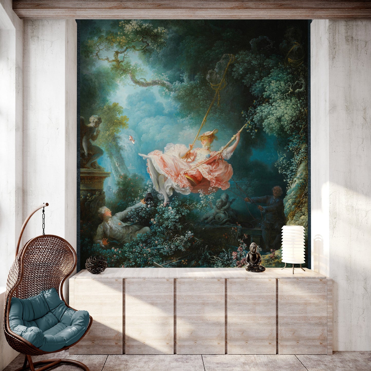 The Swing Wallpaper Painting. Retro Vintage Wall Mural Print. Bedroom Wall Art. French Artist Jean-Honoré Fragonard. #6609