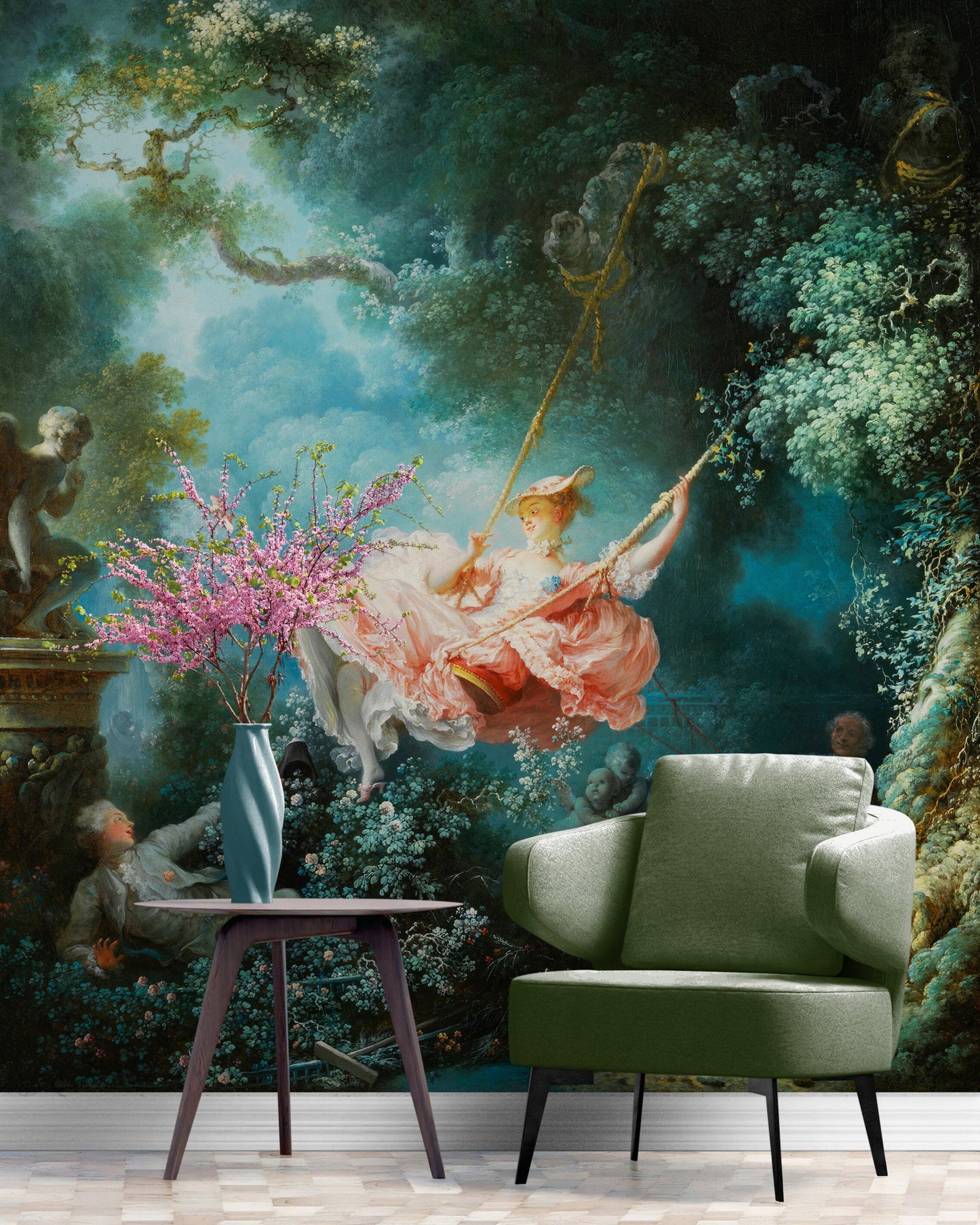 The Swing Wallpaper Painting. Retro Vintage Wall Mural Print. Bedroom Wall Art. French Artist Jean-Honoré Fragonard. #6609