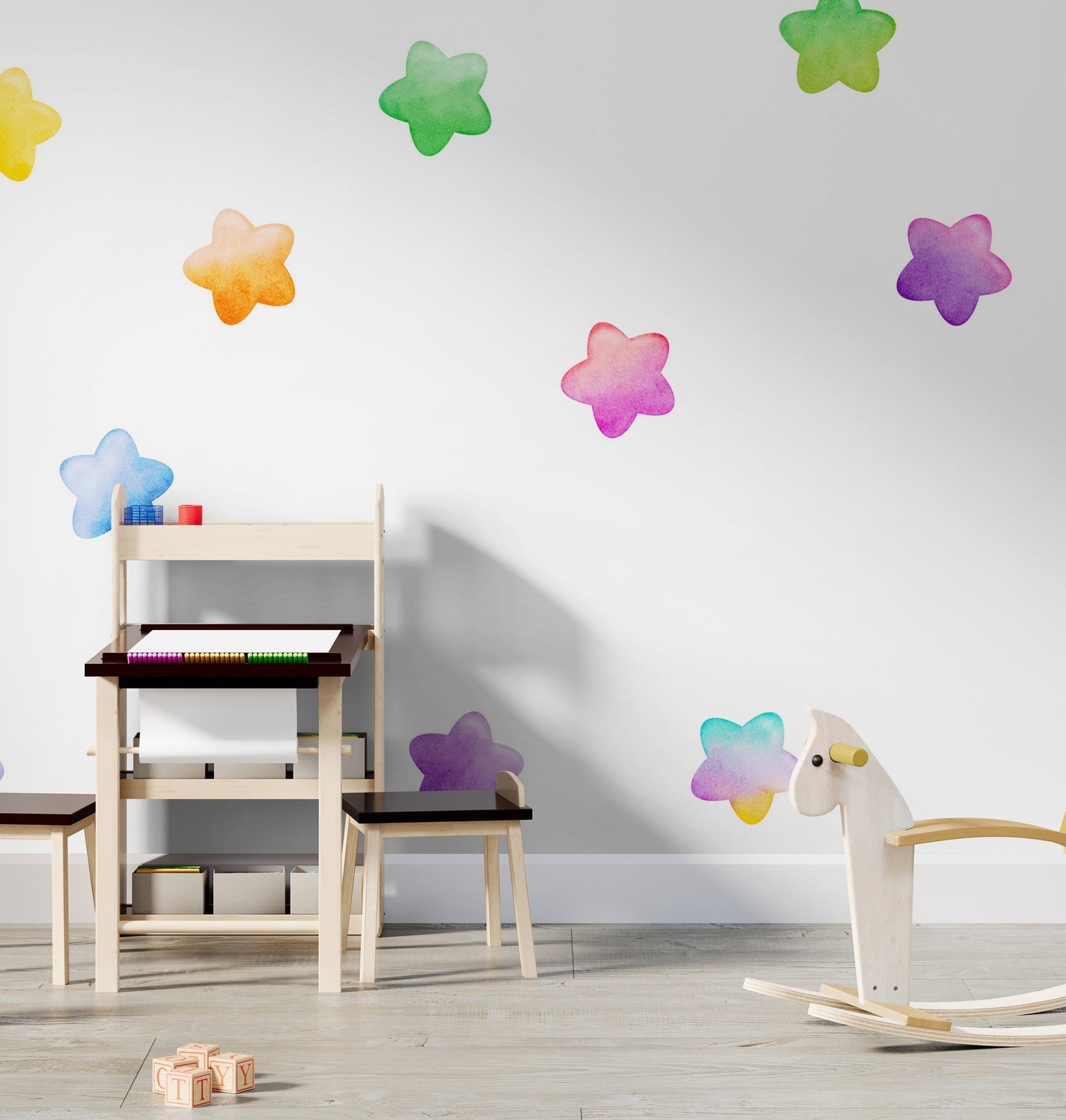 Watercolor Stars Wall Stickers, Nursery Room Decals. #6614