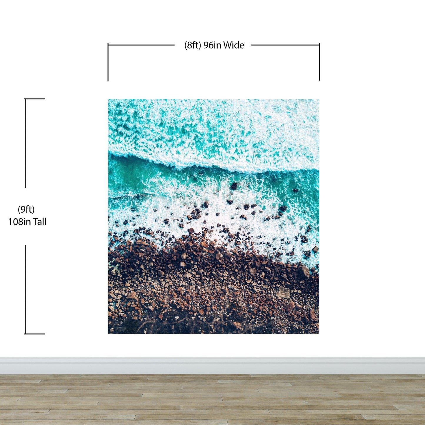 Ocean Waves over Cliff Wallpaper. Rocky Beach Wall Mural. Bright Aqua Color Beach Waves. #6624