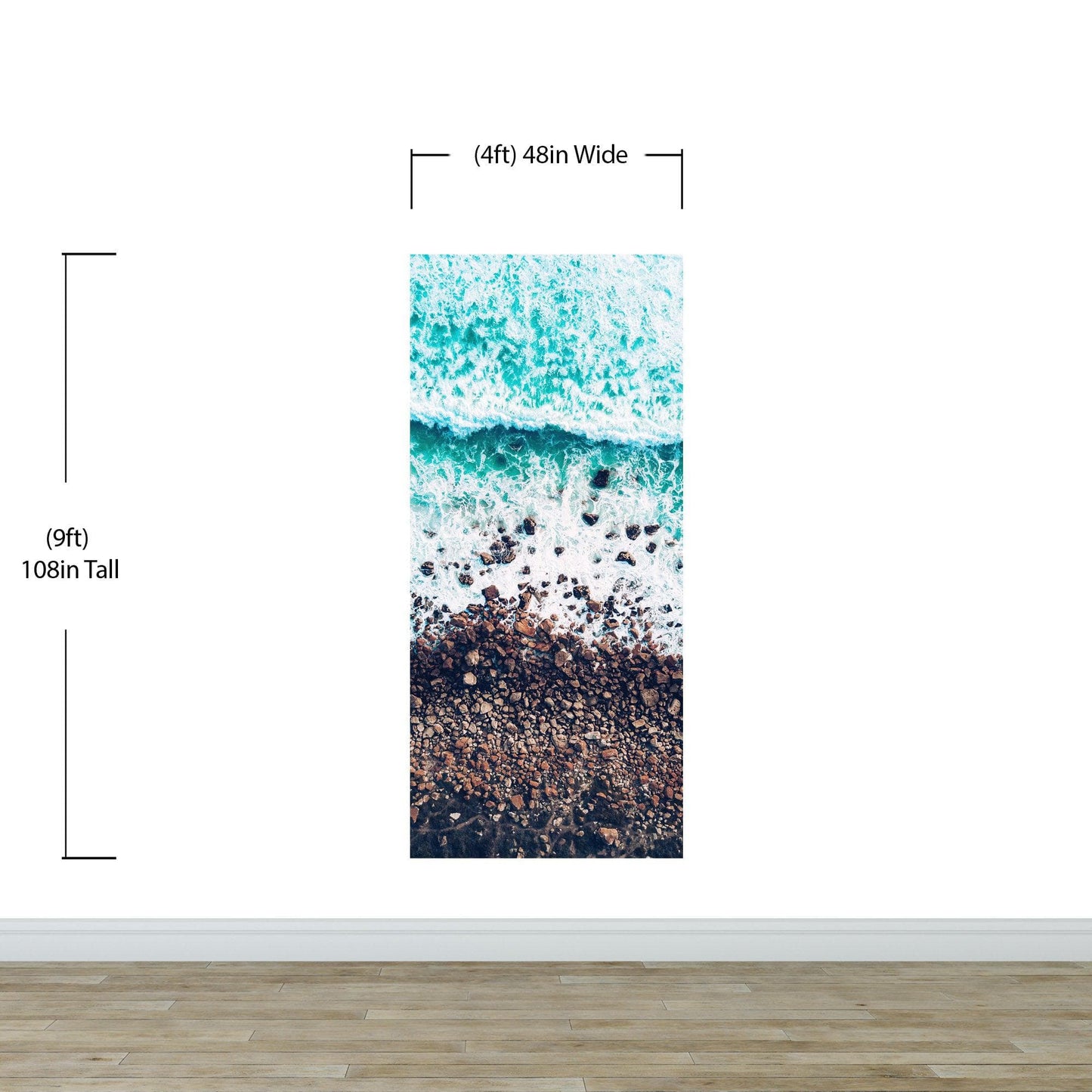 Ocean Waves over Cliff Wallpaper. Rocky Beach Wall Mural. Bright Aqua Color Beach Waves. #6624