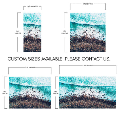 Ocean Waves over Cliff Wallpaper. Rocky Beach Wall Mural. Bright Aqua Color Beach Waves. #6624