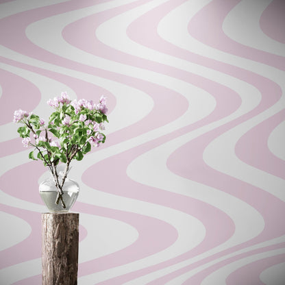 Pink Swirly Lines Abstract Wallpaper Mural. #6635