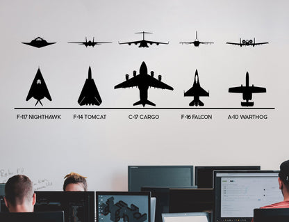 F-117, F-14, F-16, C-17, A-10 Military Fighter Jets Wall Decal Stickers. #6644