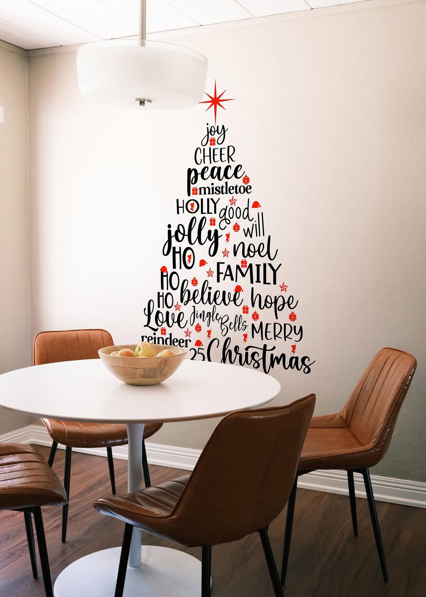 Christmas Tree Wall Decal Sticker. Joy, Cheer, Peace, Mistletoe, Family Quote Wall Sticker.  #6645