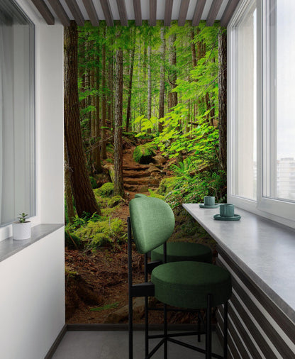 Green Forest Woodland Wall Mural – Nature's Embrace Peel and Stick Wallpaper #6647