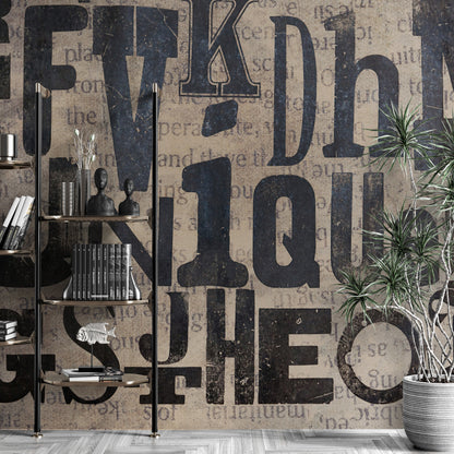 Vintage Ink Typographic Wall Mural – Modern Elegance for Your Space #6650