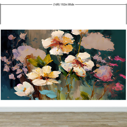 Flower Blossoms Wallpaper. Floral Oil Painting Peel and Stick Wall Mural. #6664