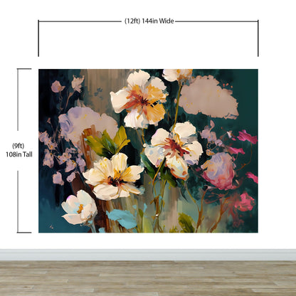 Flower Blossoms Wallpaper. Floral Oil Painting Peel and Stick Wall Mural. #6664