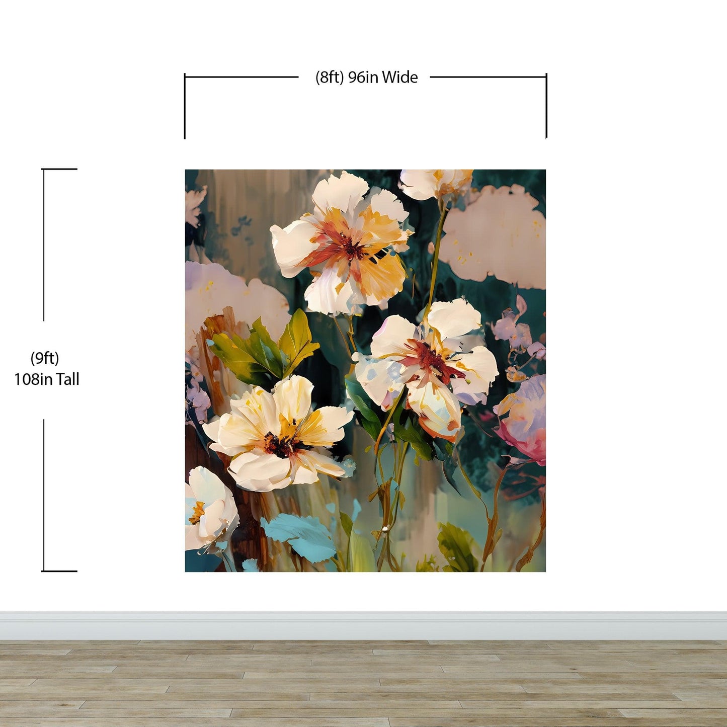 Flower Blossoms Wallpaper. Floral Oil Painting Peel and Stick Wall Mural. #6664
