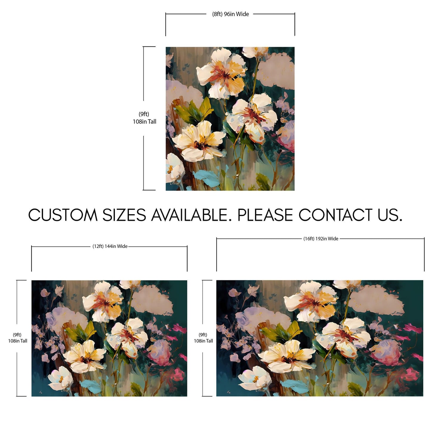 Flower Blossoms Wallpaper. Floral Oil Painting Peel and Stick Wall Mural. #6664