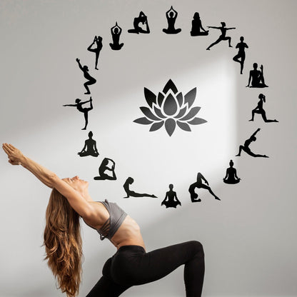 Namaste Yoga Wall Decal Sticker Art. 18 Zen Harmony Poses. #6665