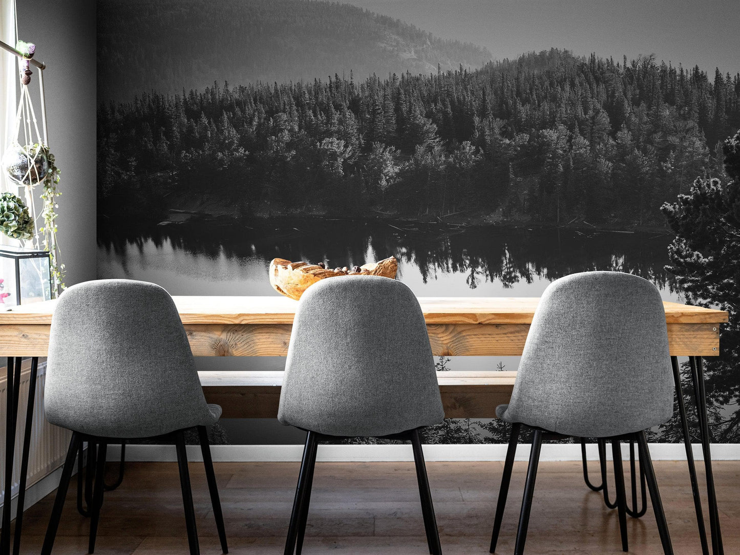 Black and White Mountain Over Looking Lake and Forest Wallpaper. #6671