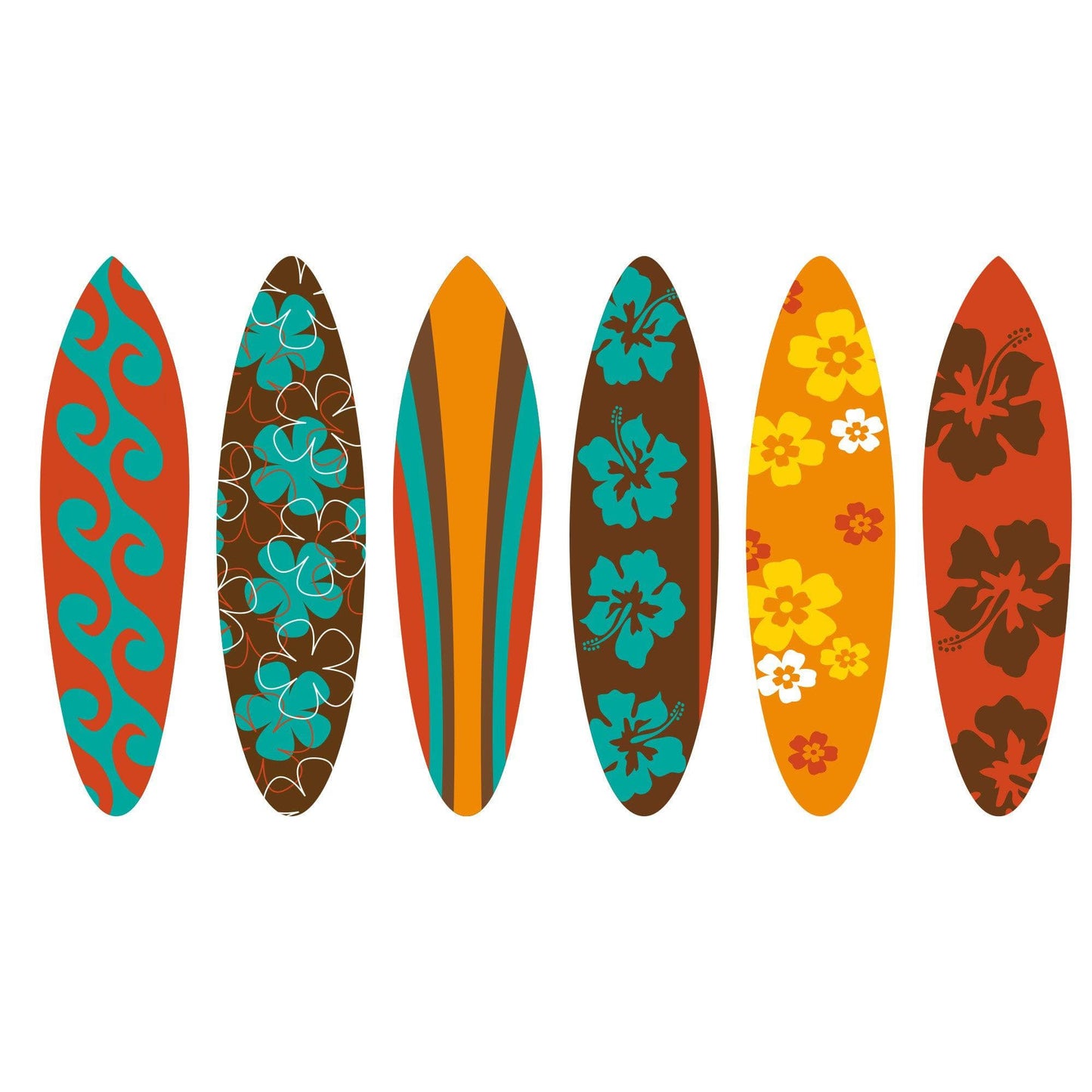 Surfboards Wall Decal Stickers – Set of 6 Vibrant Beach-Themed Surfboards. #6680