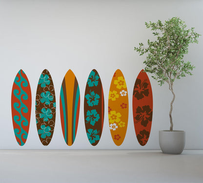 Surfboards Wall Decal Stickers – Set of 6 Vibrant Beach-Themed Surfboards. #6680