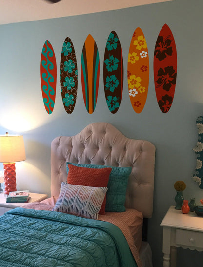 Surfboards Wall Decal Stickers – Set of 6 Vibrant Beach-Themed Surfboards. #6680