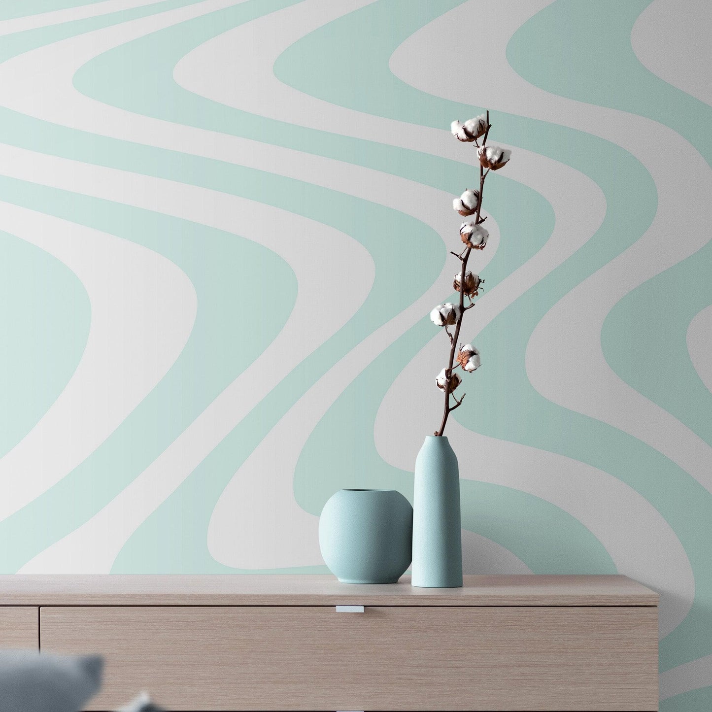 Mint Color Swirly Lines Abstract Wallpaper Mural. #6689
