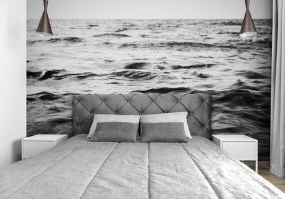 Black and White Ocean Wave Wallpaper. Peel and Stick Wall Mural. #6691