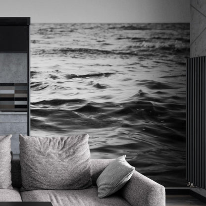 Black and White Ocean Wave Wallpaper. Peel and Stick Wall Mural. #6691