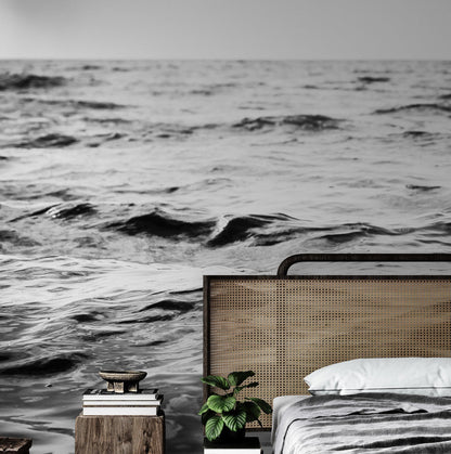 Black and White Ocean Wave Wallpaper. Peel and Stick Wall Mural. #6691