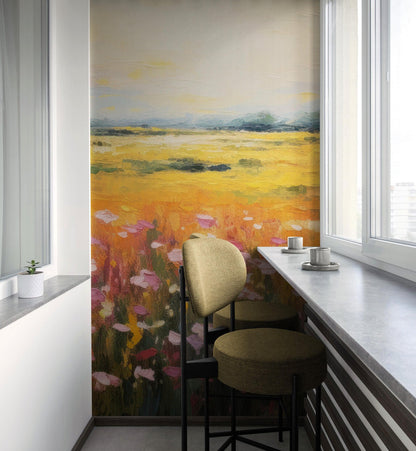 Colorful Yellow Flower Field Painting Wallpaper Mural. #6692