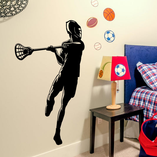Lacrosse Wall Decal Sticker. Game Room Decor, Sports Theme Wall Art. #6698