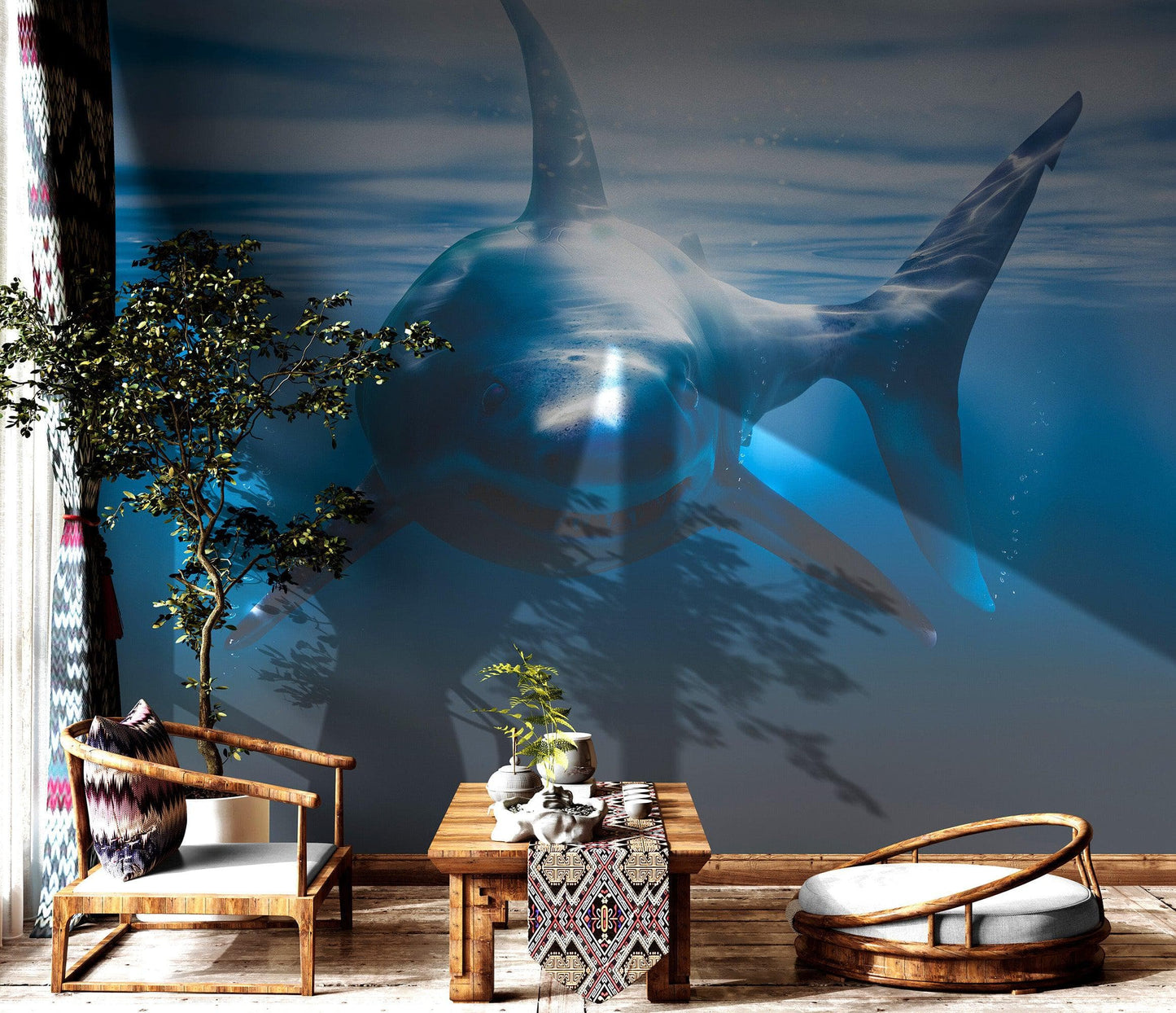 Great White Shark Wall Mural. Peel and Stick Wallpaper. #6700