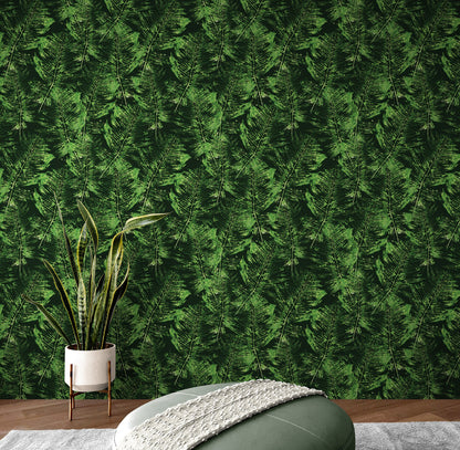 Green Leaves Pattern Wallpaper Mural. Botanical Wall Mural. #6744