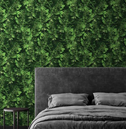 Green Leaves Pattern Wallpaper Mural. Botanical Wall Mural. #6744